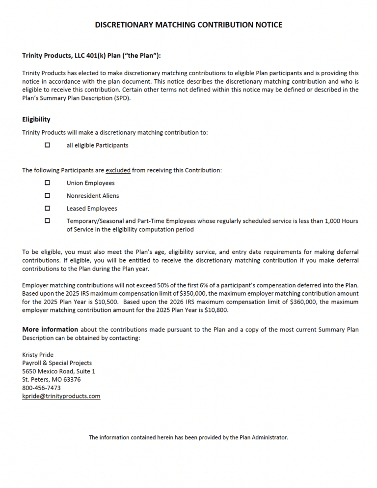 Discretionary Match Contribution Notice 25-26